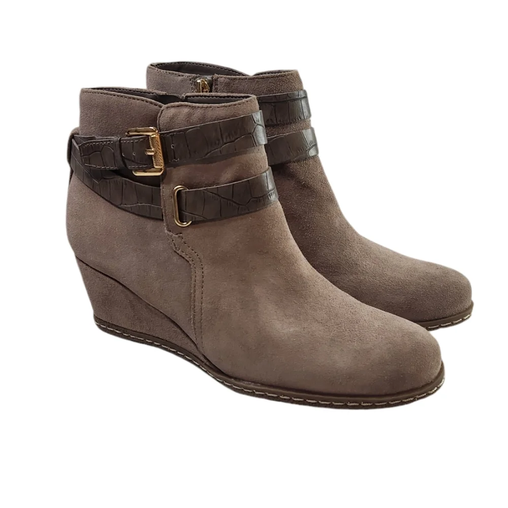 Franco Sarto Ariella Taupe Suede Wedge Booties. Size 6.5